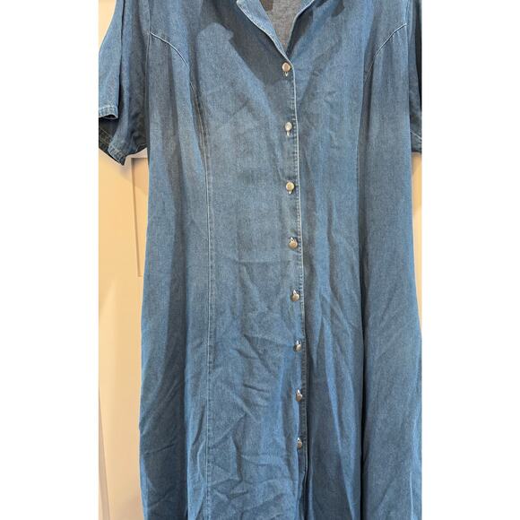 Koret City Blues Button Up Silver Embossed Button Tie Back Long Denim Dress 20W - Picture 8 of 13